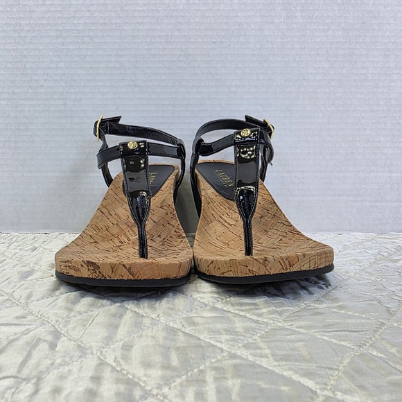 Lauren Ralph Lauren T Strap Sandals Womens 7B Wedge Rosalia Summer Cork - Picture 2 of 11